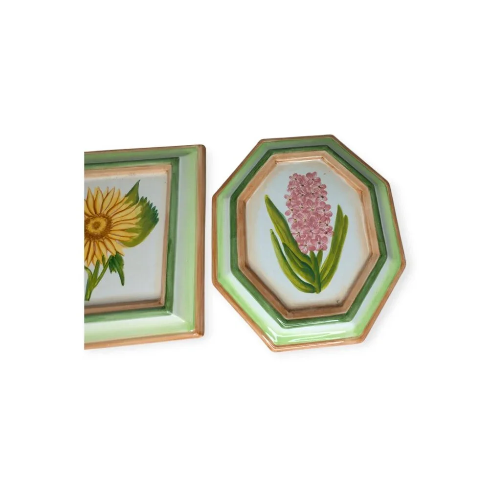 Ceramic Floral Wall Plaques Set of 3 Oval Square & Hexagon